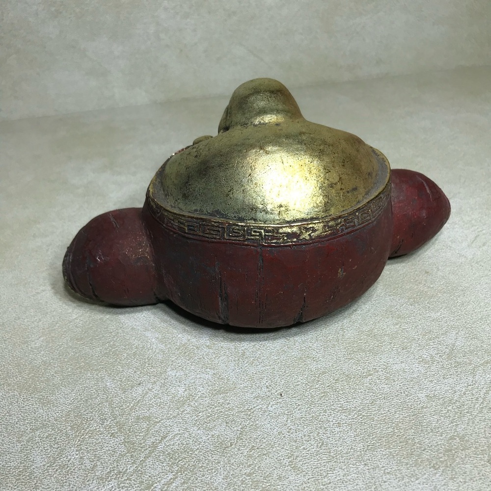 Medium Smiling/Laughing and Sitting Buddha in Gold/Red Collectible - Picture 5 of 11